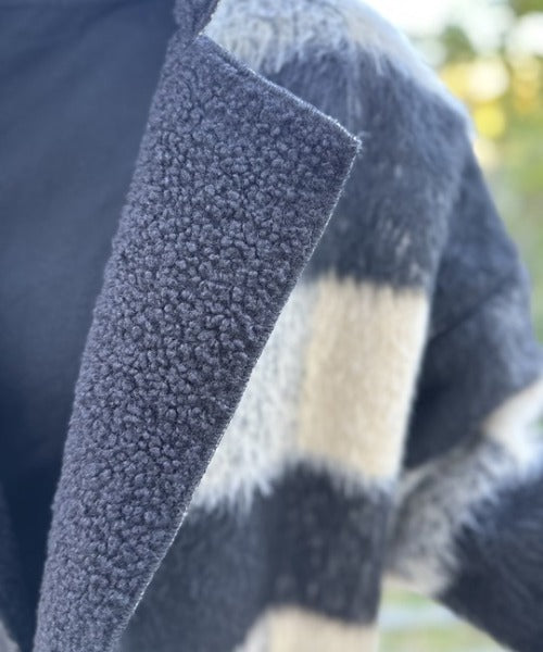 ipugo/イプゴ チェック柄裏地ボアオーバーサイズコート