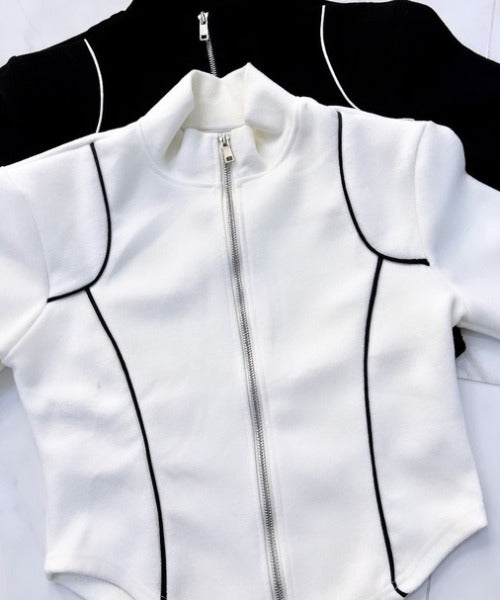 ipugo/イプゴ ライン起毛ジップアップトップス