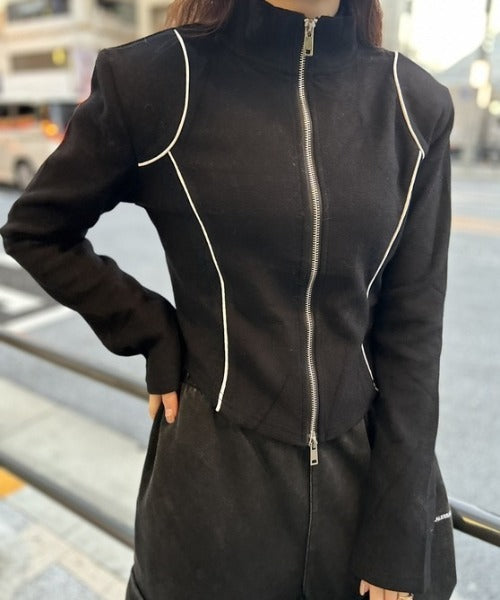 ライン起毛ジップアップトップス