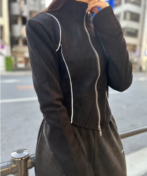 ライン起毛ジップアップトップス