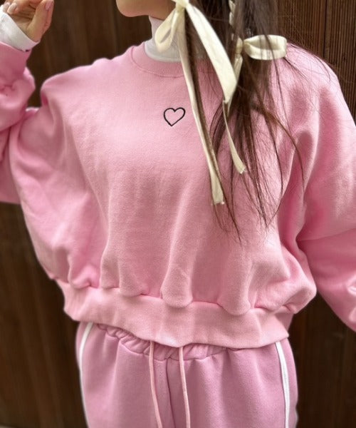 裏起毛ハート刺繍クロップド丈スウェット