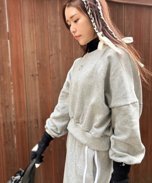 裏起毛ハート刺繍クロップド丈スウェット