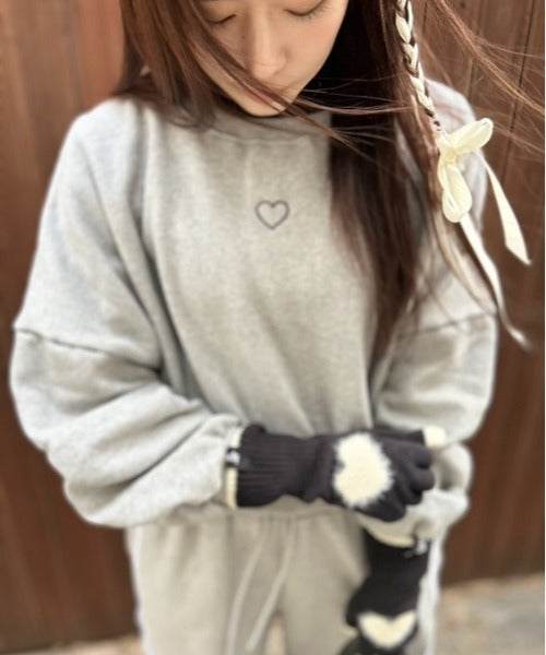 裏起毛ハート刺繍クロップド丈スウェット