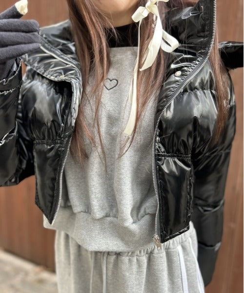 裏起毛ハート刺繍クロップド丈スウェット