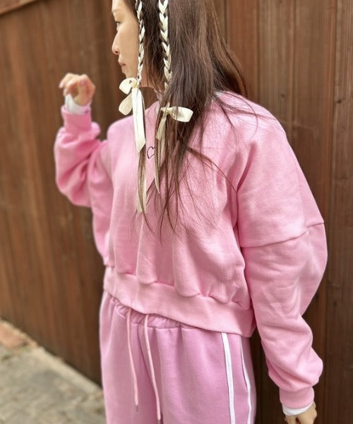 裏起毛ハート刺繍クロップド丈スウェット