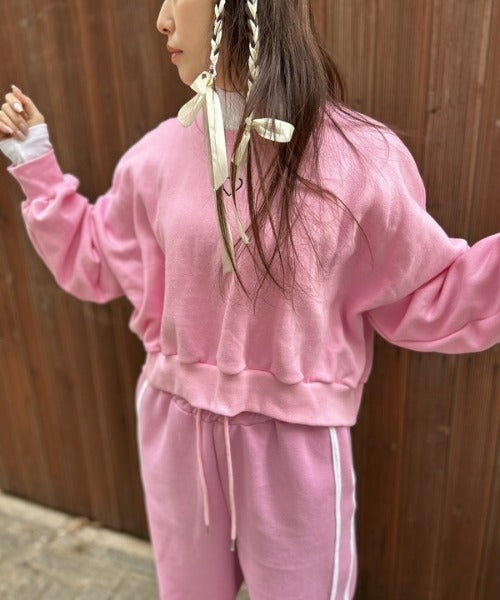 裏起毛ハート刺繍クロップド丈スウェット