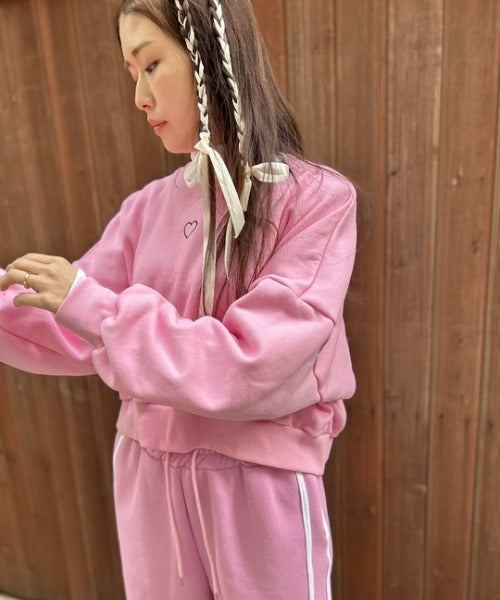 裏起毛ハート刺繍クロップド丈スウェット
