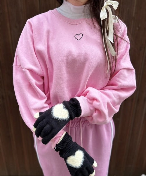 裏起毛ハート刺繍クロップド丈スウェット