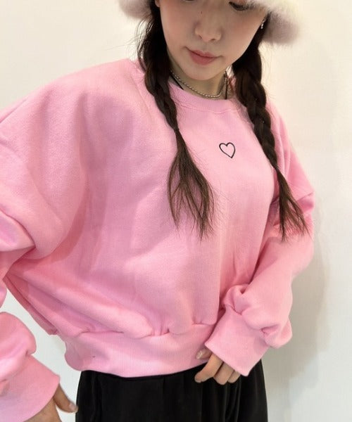 裏起毛ハート刺繍クロップド丈スウェット