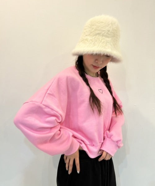 裏起毛ハート刺繍クロップド丈スウェット