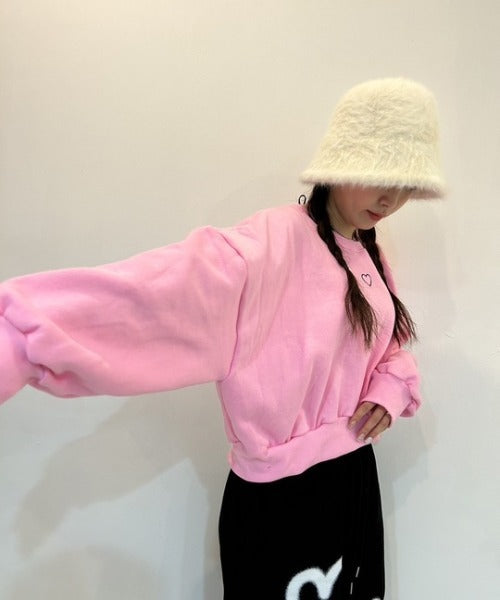 裏起毛ハート刺繍クロップド丈スウェット