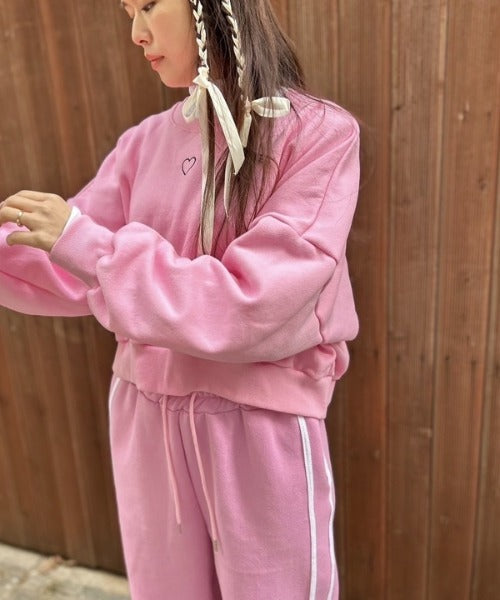 裏起毛ハート刺繍クロップド丈スウェット
