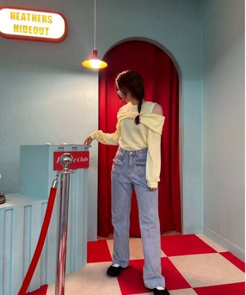 2WAYオフショルリブトップス