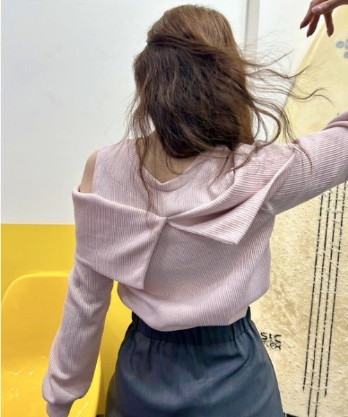 2WAYオフショルリブトップス