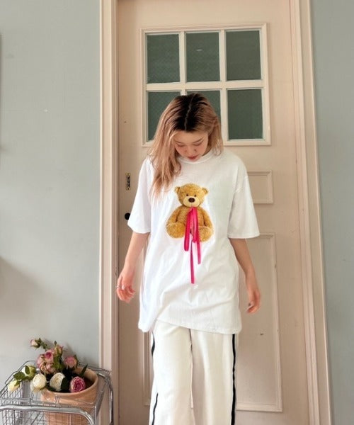 リボン付き ベア ビッグTシャツ