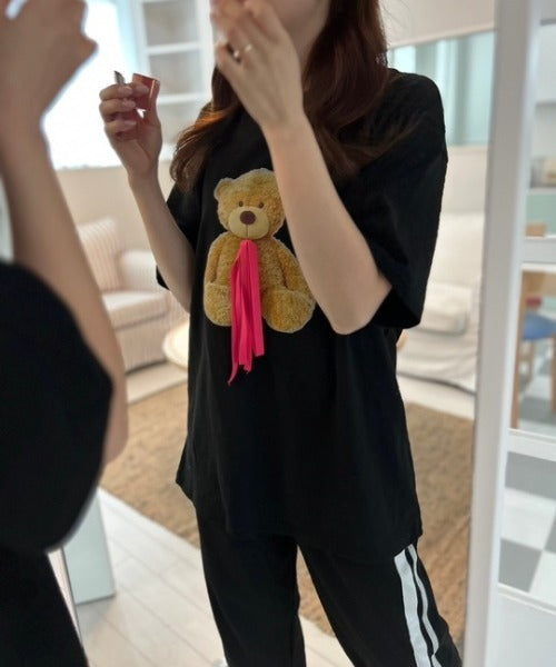 リボン付き ベア ビッグTシャツ