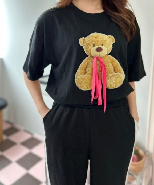 リボン付き ベア ビッグTシャツ