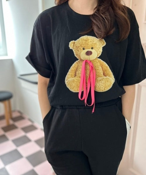 リボン付き ベア ビッグTシャツ