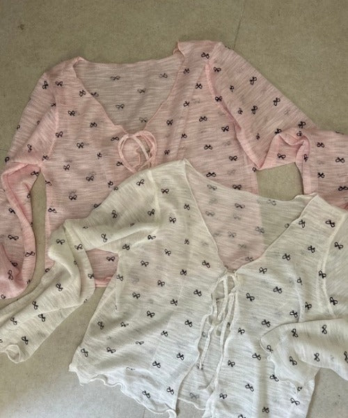 ipugo/イプゴ リボン柄 サマーカーディガン