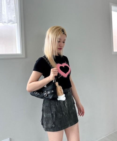 ハートレースアップ クロップドTシャツ