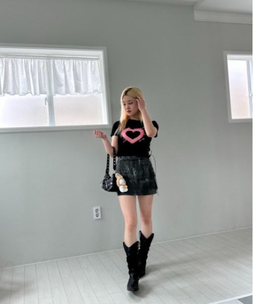 ハートレースアップ クロップドTシャツ