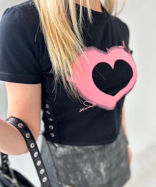 ハートレースアップ クロップドTシャツ