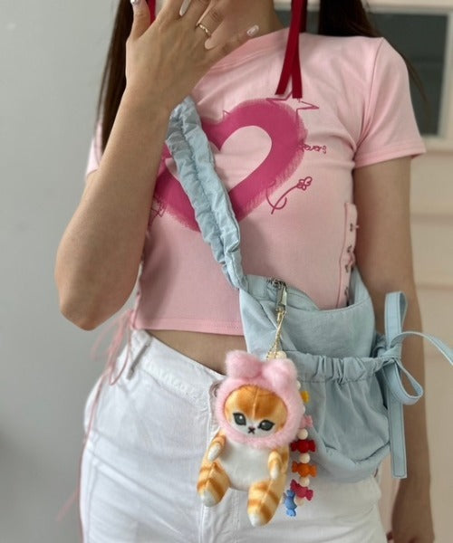 ハートレースアップ クロップドTシャツ