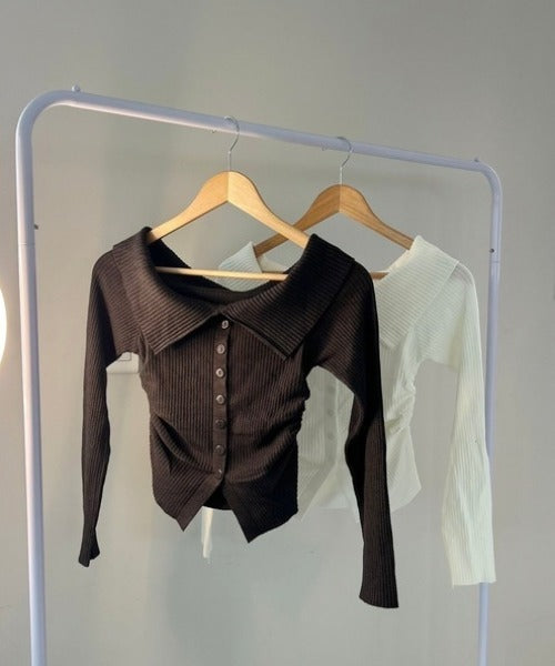 ipugo/イプゴ リブボタン オフショルダー