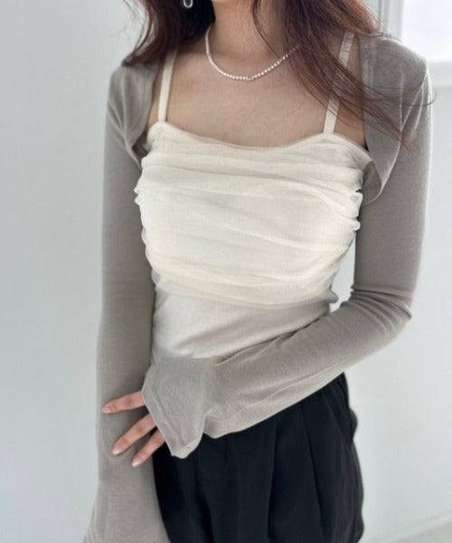 チュール付き キャミドッキング ボレロトップス