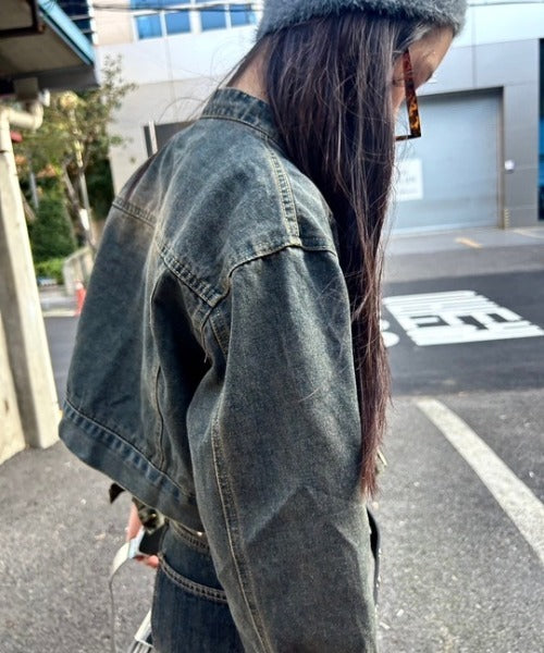 ダメージ加工 クロップド丈 デニムジャケット