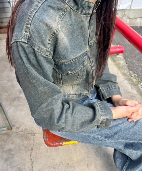 ダメージ加工 クロップド丈 デニムジャケット