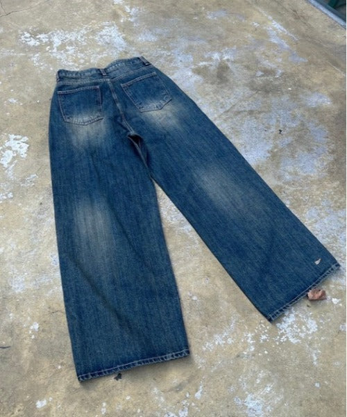 ipugo/イプゴ ダメージ加工 ワイドデニムパンツ