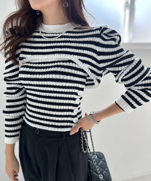 ipugo/イプゴ ボーダーチューブトップ&ショートニット アンサンブル