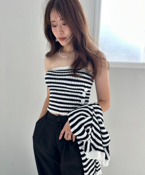 ipugo/イプゴ ボーダーチューブトップ&ショートニット アンサンブル