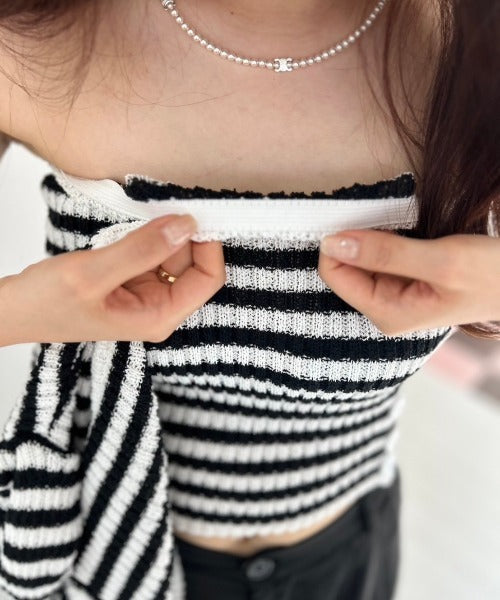 ipugo/イプゴ ボーダーチューブトップ&ショートニット アンサンブル