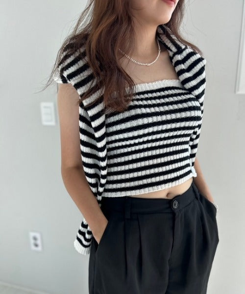 ipugo/イプゴ ボーダーチューブトップ&ショートニット アンサンブル