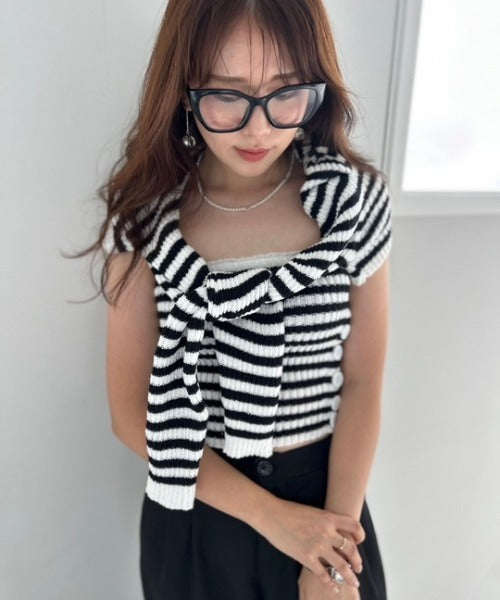 ipugo/イプゴ ボーダーチューブトップ&ショートニット アンサンブル