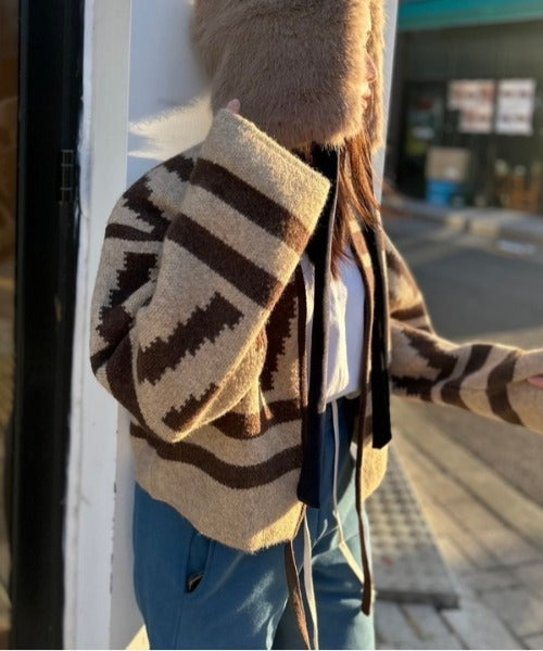 総柄オーバーサイズ ニットカーディガン
