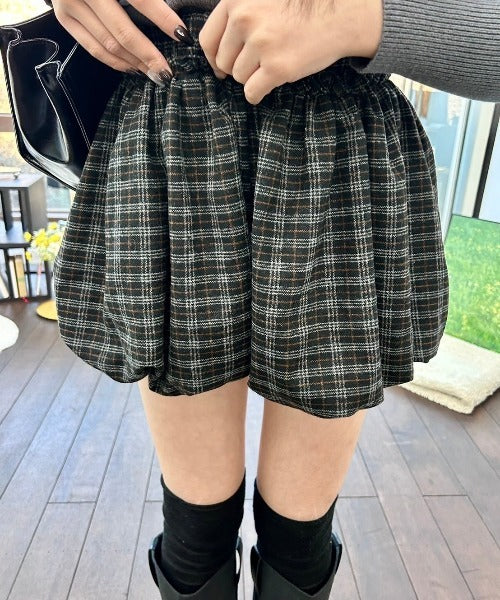 チェック柄 バルーンショートパンツ