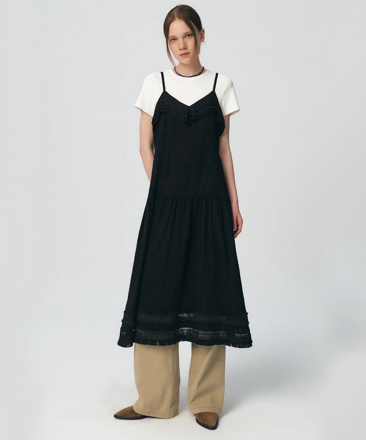 Pleated Ruffle Sleeveless Long Dress