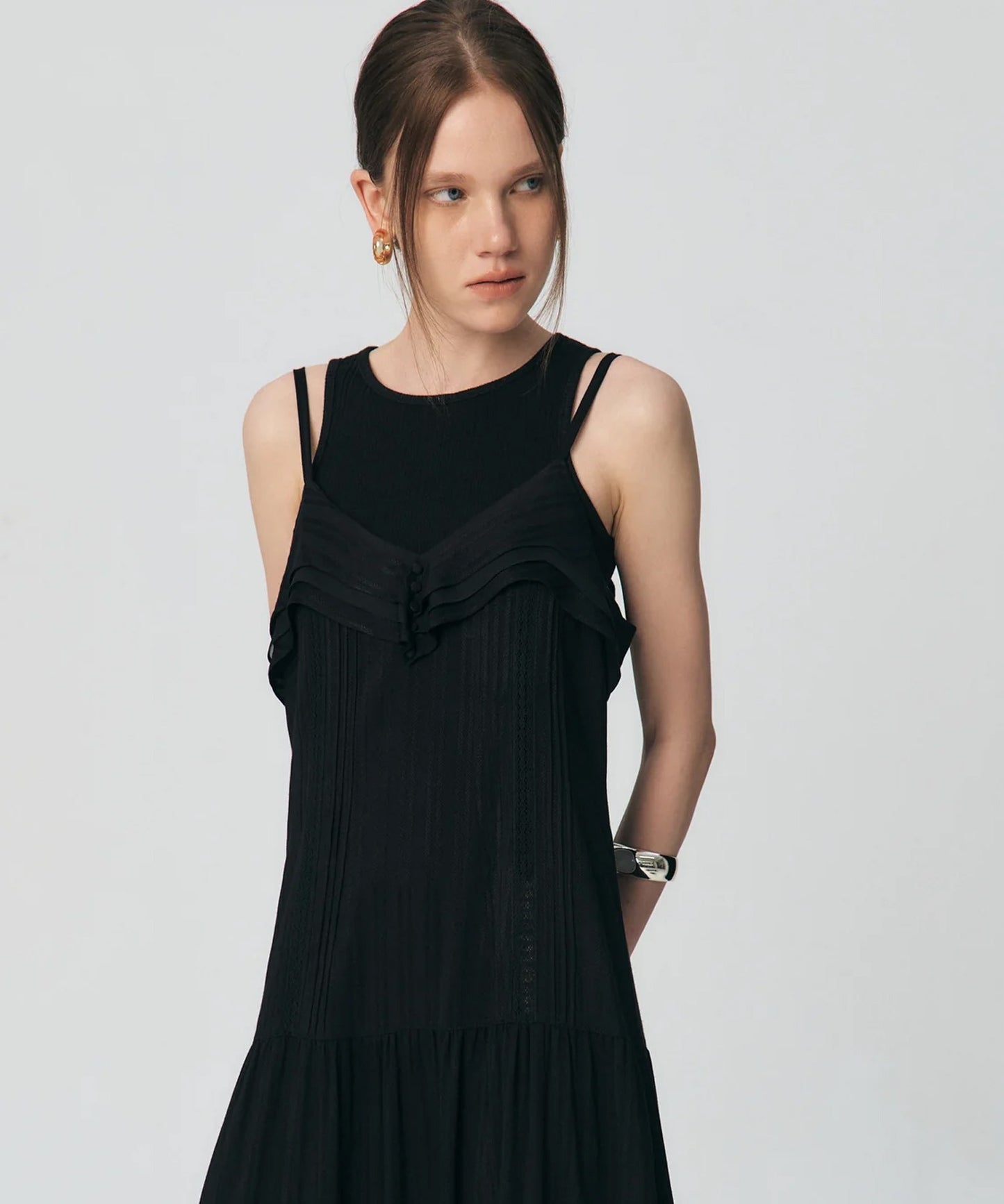 Pleated Ruffle Sleeveless Long Dress