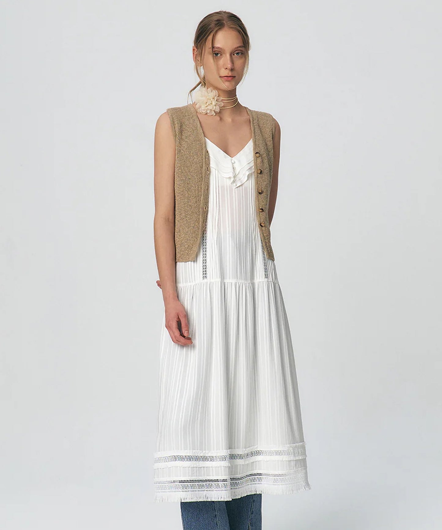 Pleated Ruffle Sleeveless Long Dress