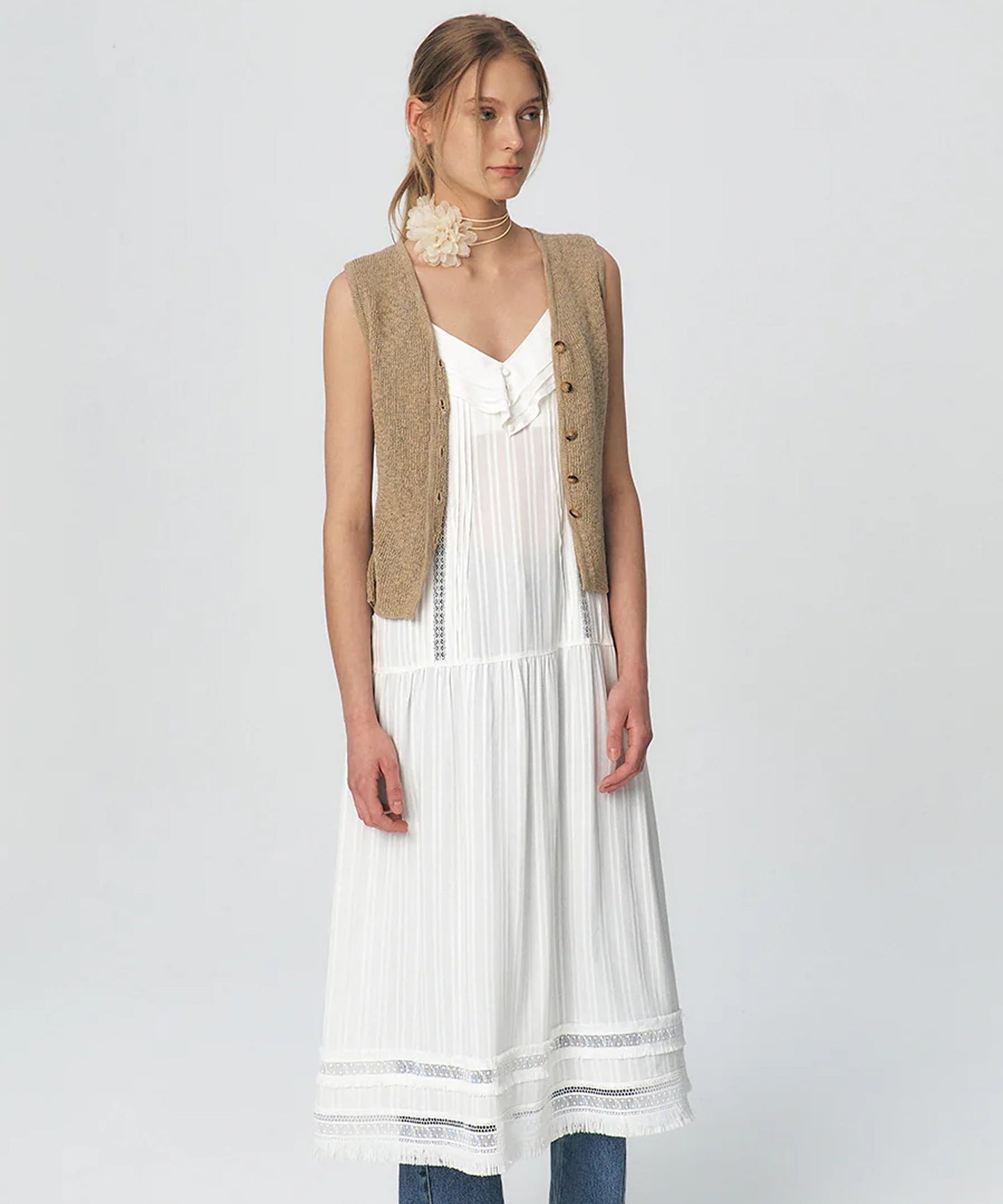 Pleated Ruffle Sleeveless Long Dress