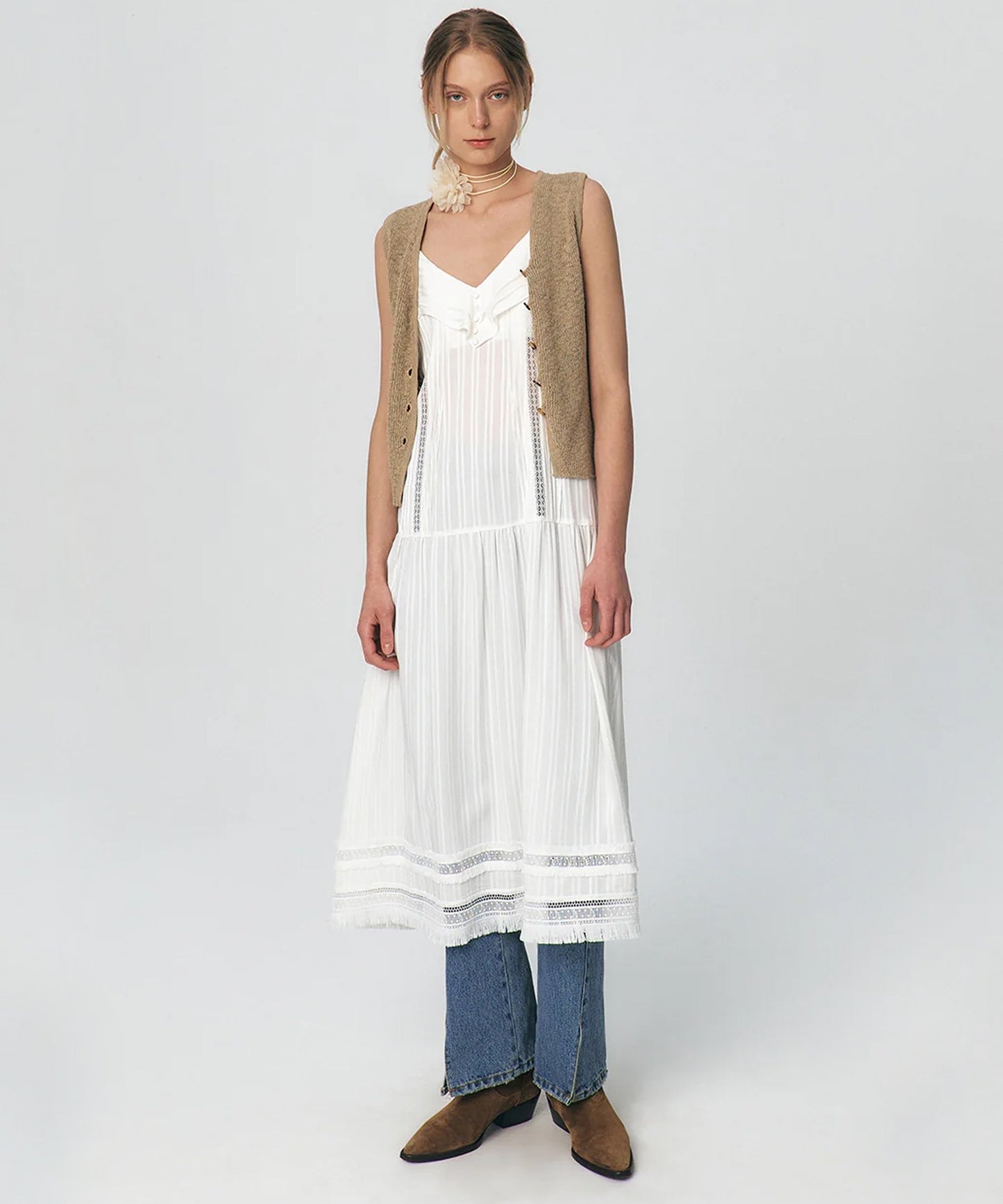 Pleated Ruffle Sleeveless Long Dress