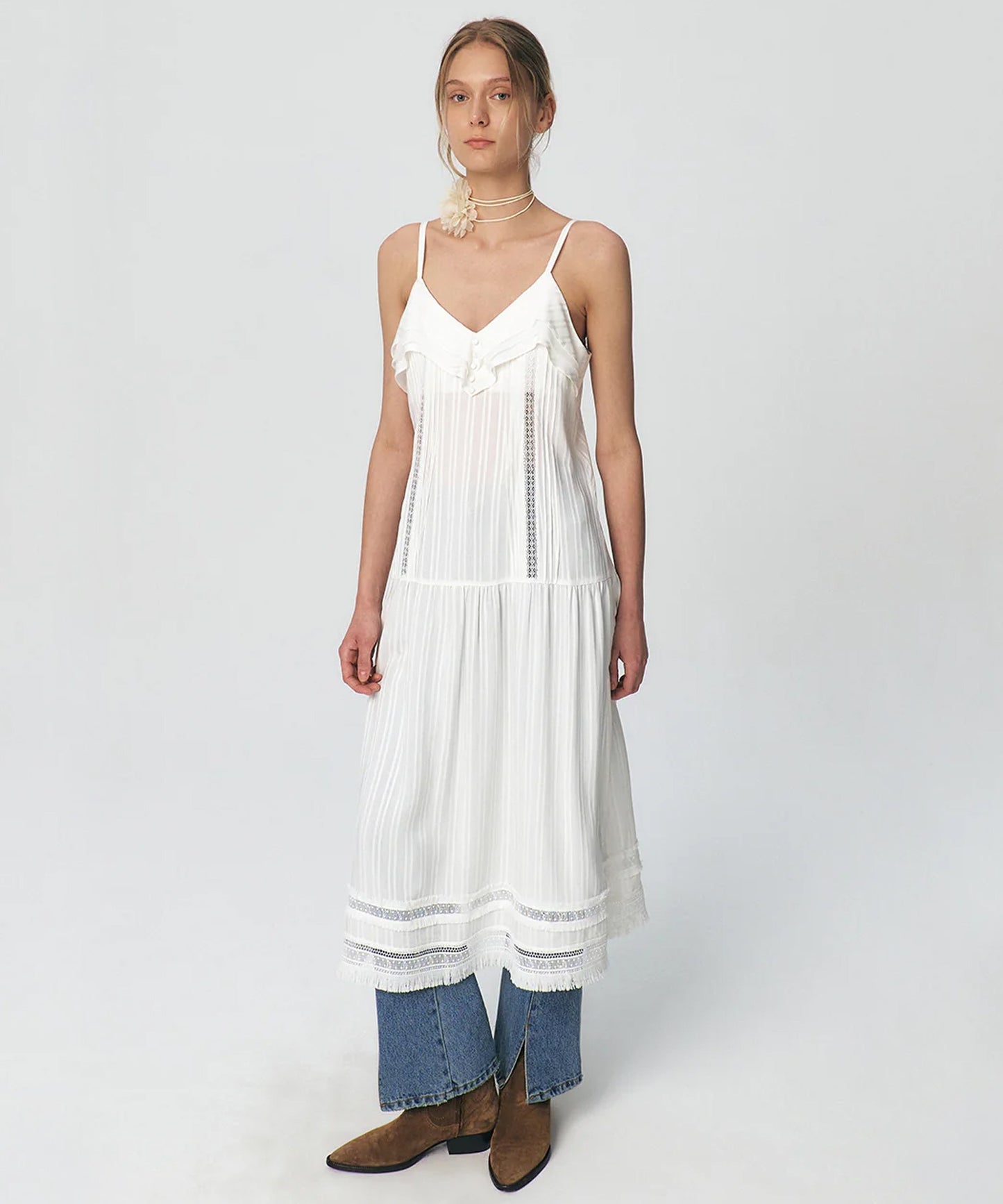 Pleated Ruffle Sleeveless Long Dress