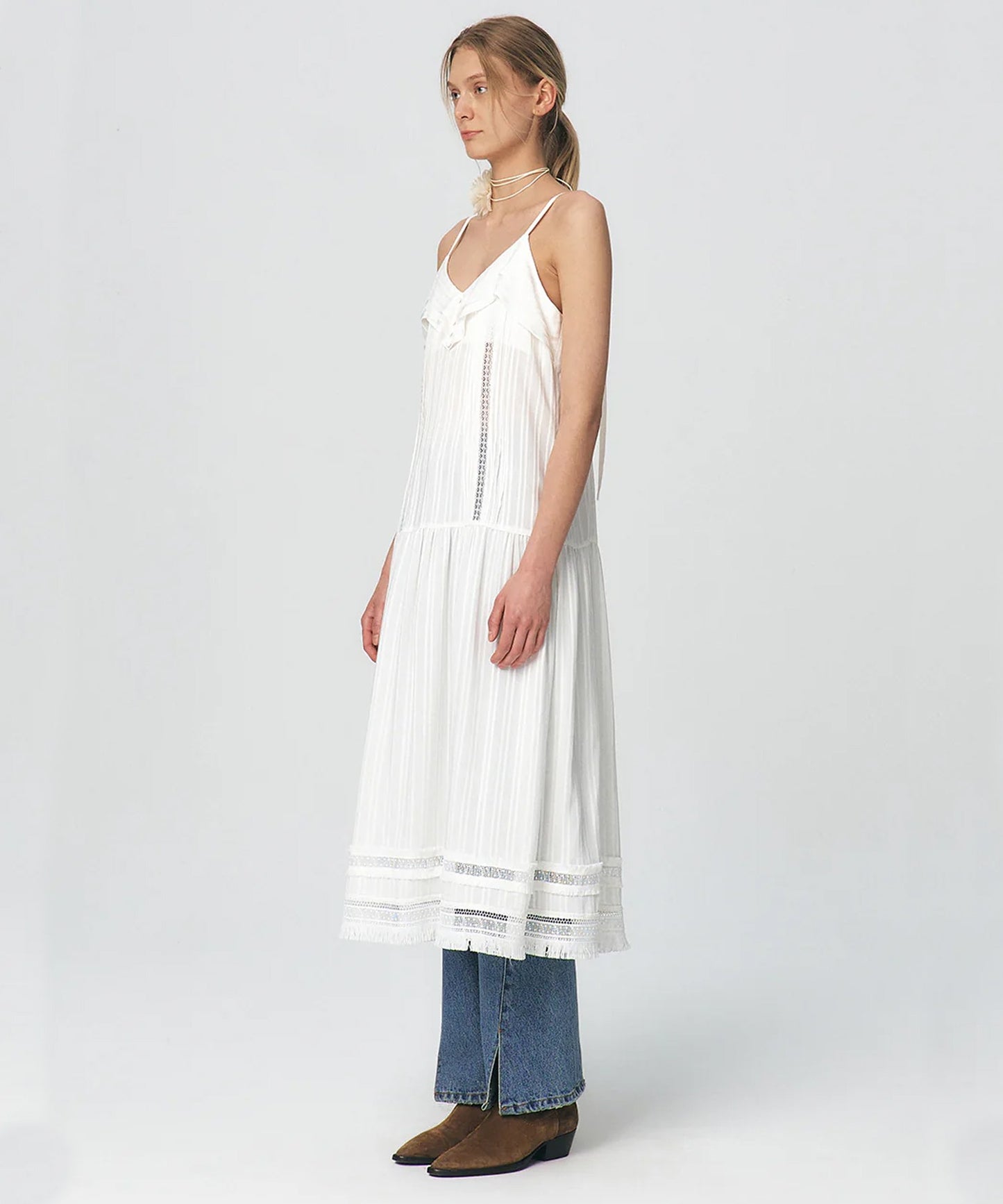 Pleated Ruffle Sleeveless Long Dress
