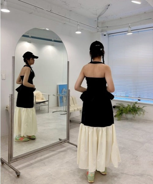 ipugo/イプゴ バイカラー フレアロングスカート