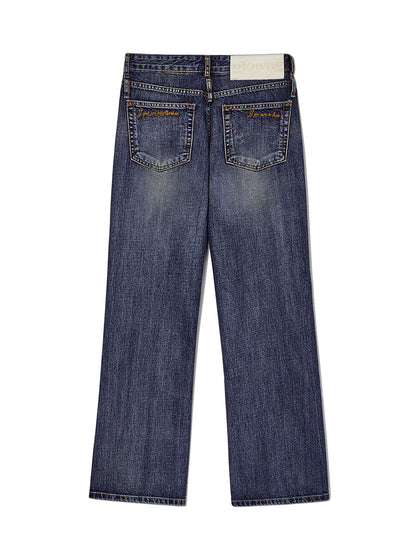 DOUBLE BELTED BOOTS CUT DENIM JEANS