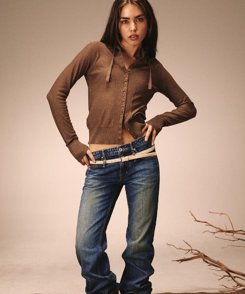 DOUBLE BELTED BOOTS CUT DENIM JEANS