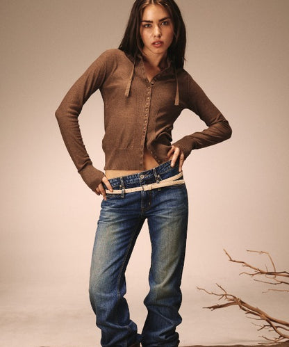 DOUBLE BELTED BOOTS CUT DENIM JEANS